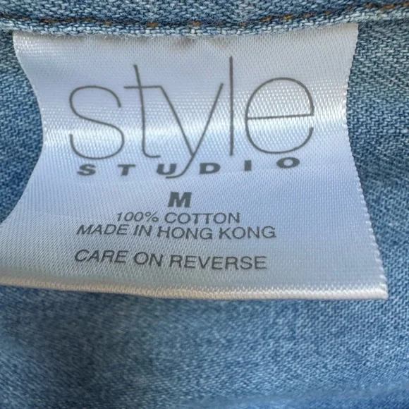 Style Studio Vintage Look Denim Chambray Fall Pumpkin Autumn Shirt Top - Picture 3 of 7